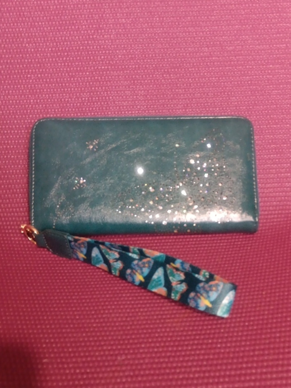 Teal Glitter Patent Wristlet Wallet